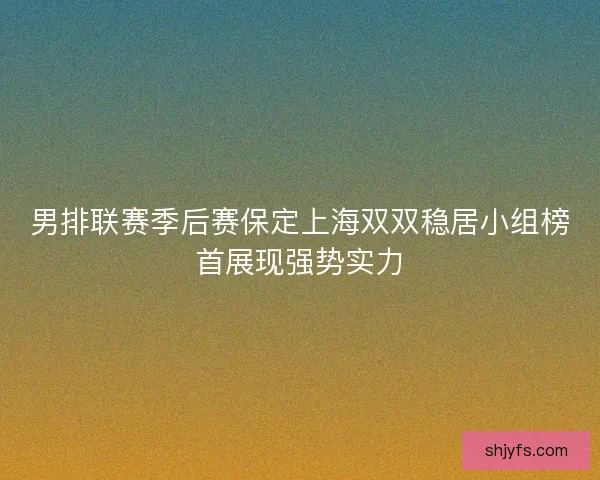 男排联赛季后赛保定上海双双稳居小组榜首展现强势实力